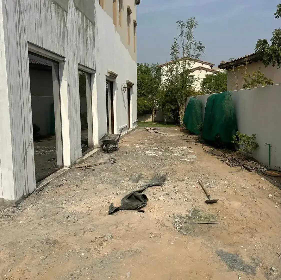 Garden preparation work for a modern villa landscaping project in Dubai by Reshape Landscaping and Design, a British-owned landscaping company transforming outdoor spaces with full design, groundwork, and installation services.